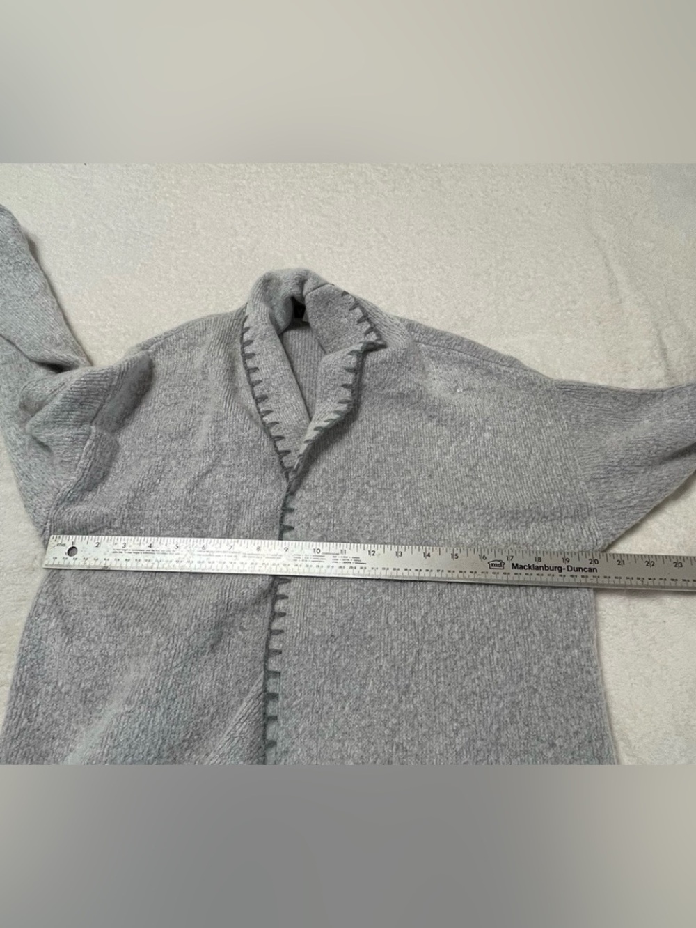 Venus Gray Whipstitch Fringe Duster Cardigan Midi Open Front Size M Cozy Fall - Picture 5 of 10